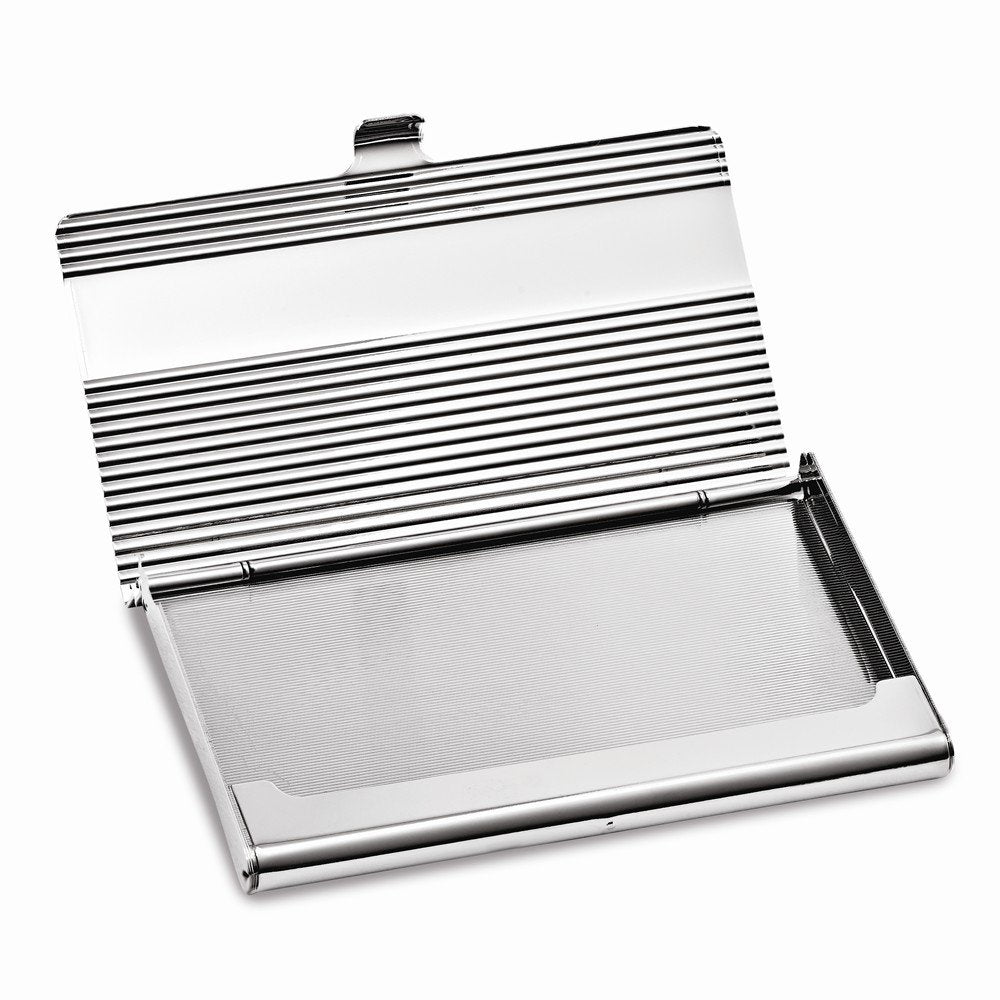 Silver-tone Ribbed Business Card Case Q-GM4947