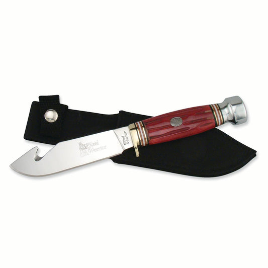 Steel Warrior Guthook Red Bone Handle 440 Steel Blade Knife with Nylon Sheath QGM6426