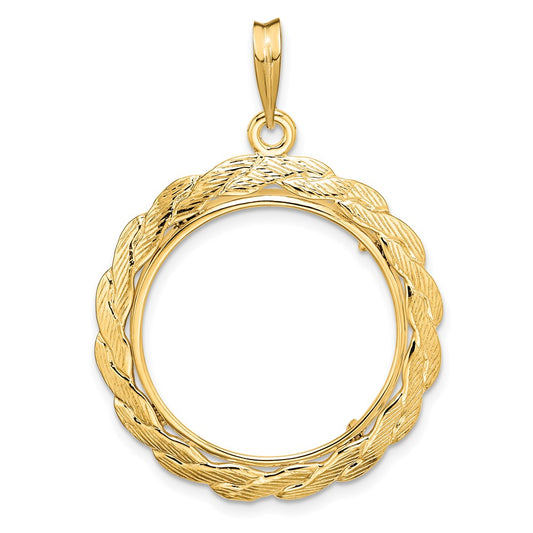 Wideband Distinguished Coin Jewelry 14k Polished and Textured Braided 21.6mm Prong Coin Bezel Pendant