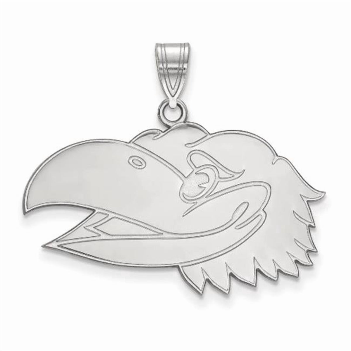 Sterling Silver Rhodium-plated LogoArt University of Kansas Jayhawk Large Pendant Q-SS042UKS
