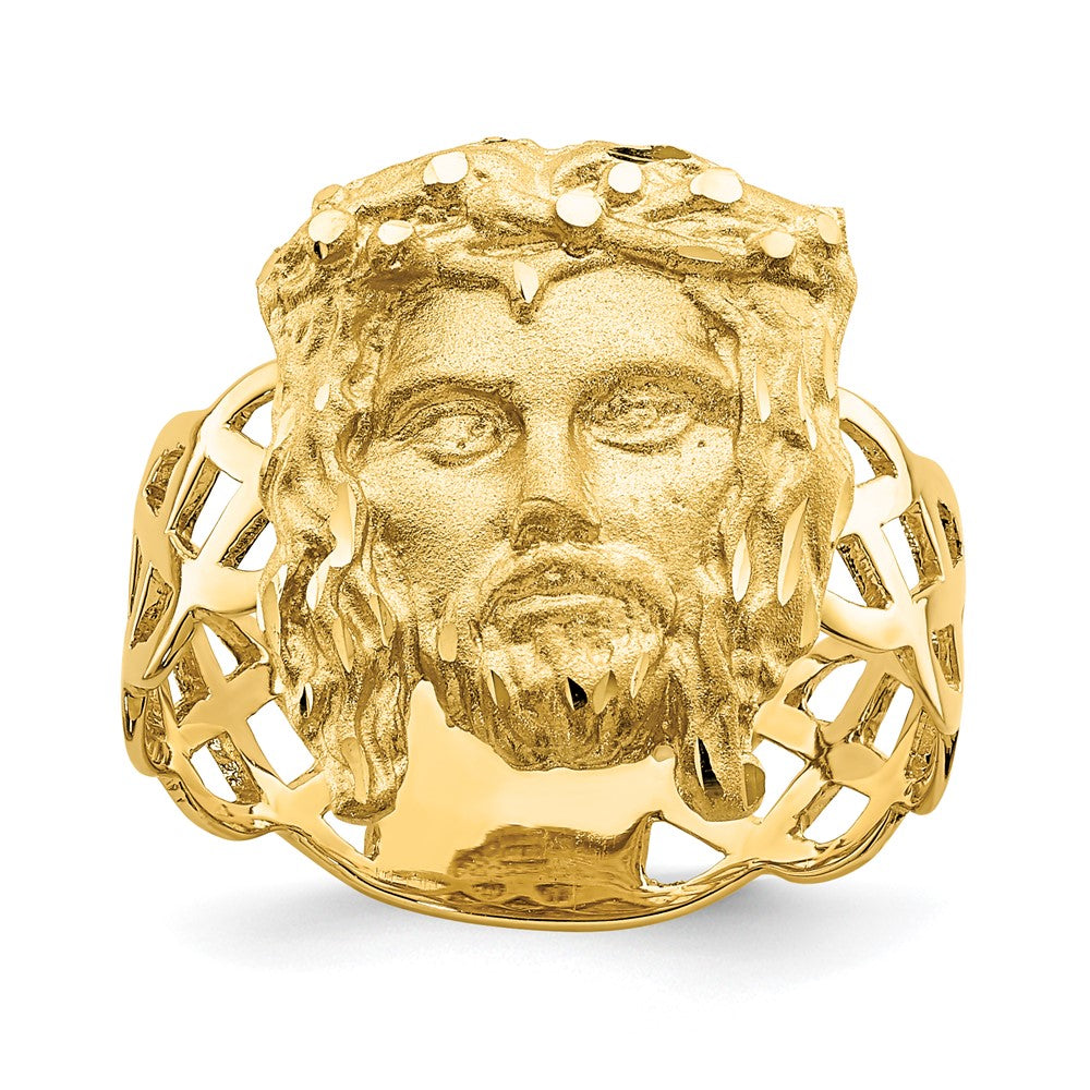 14K Brushed & Polished D/C Jesus Head Ring Size 7