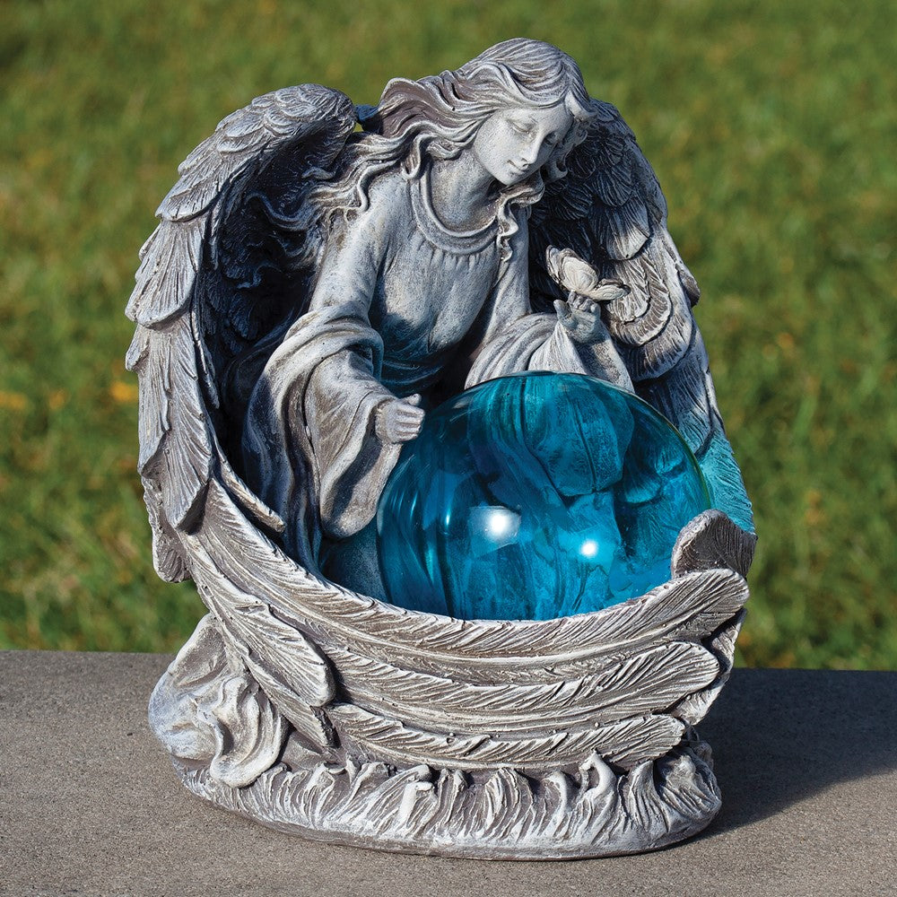 Kneeling Angel LED Solar Light Resin 9 inch Garden Statue