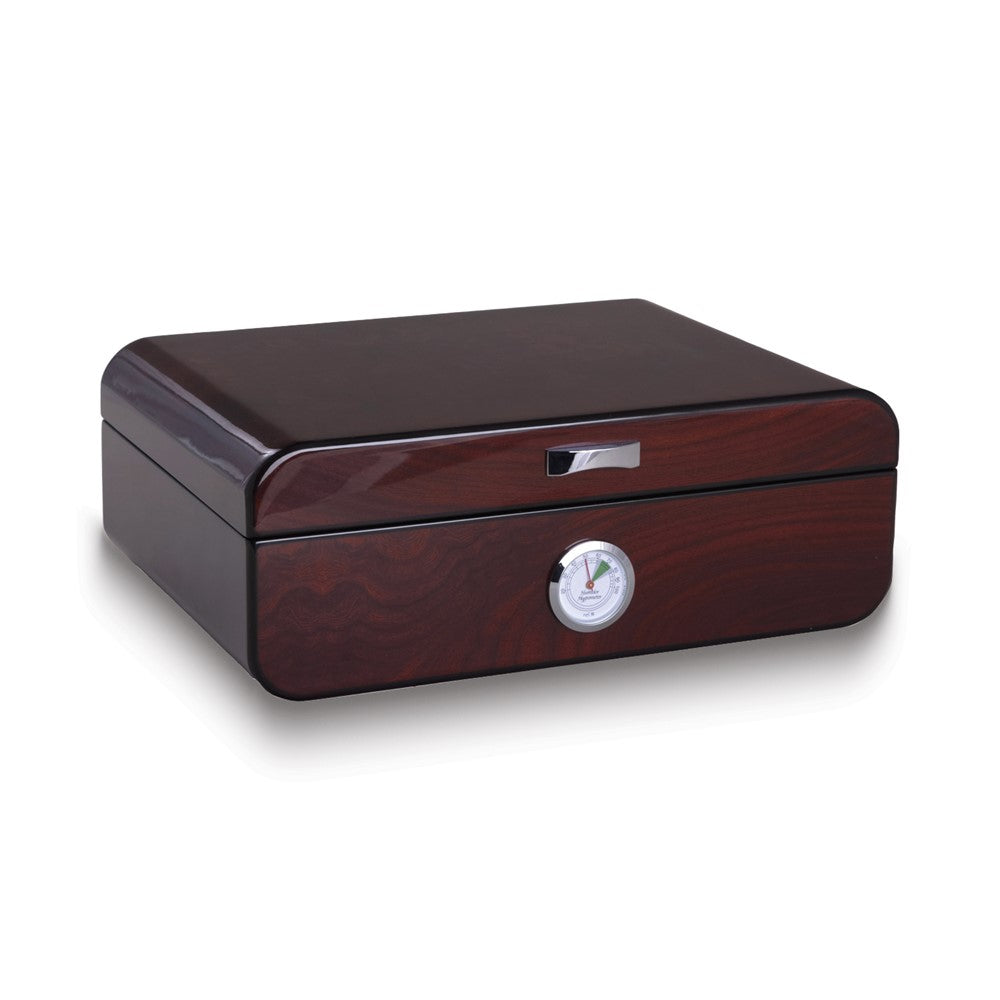 High Lacquered Walnut Wooden Cedar Lined 40 Cigar Humidor