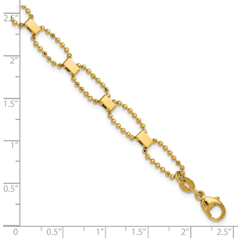 14K Polished / Dia-cut Fancy Beaded Link w/ 1in ext. Bracelet 8  inches