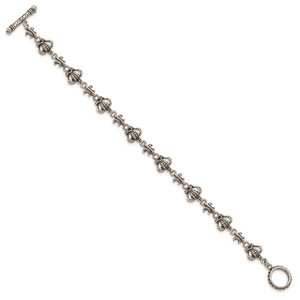 Stainless Steel Antiqued and Polished Crown Bracelet