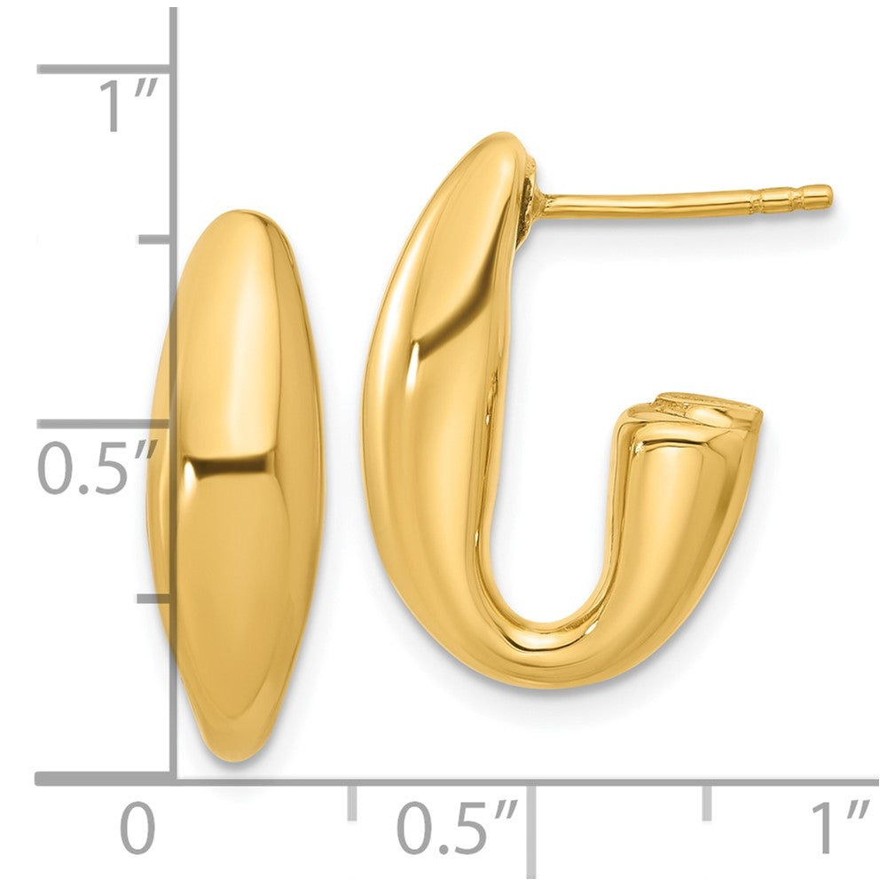 14K Polished Hollow J-Hoop Post Earrings