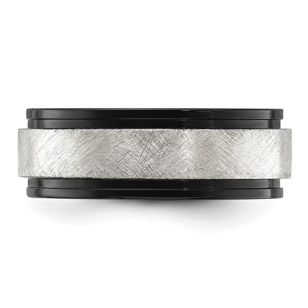 Chisel Stainless Steel Polished Black IP-plated with Scratch Finish Center 8mm Band Size - 8.5