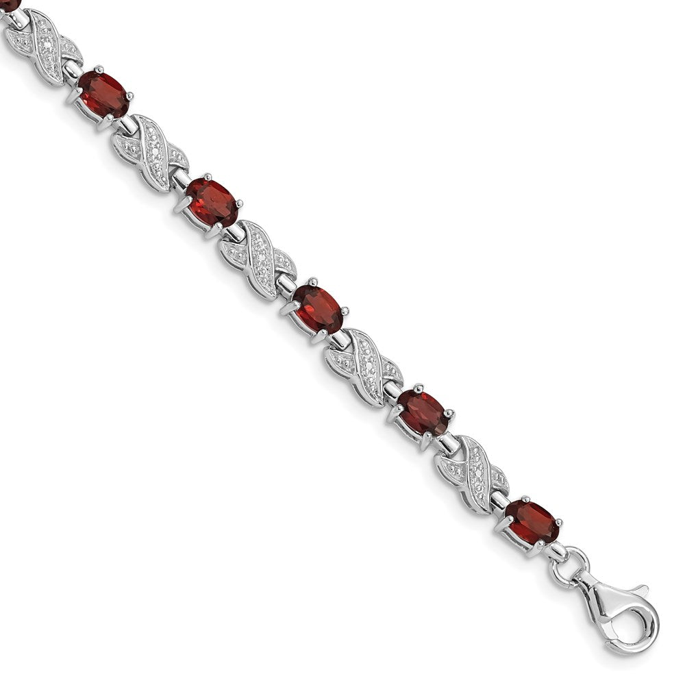 Sterling Silver Rhodium-plated Garnet Bracelet 7 inches
