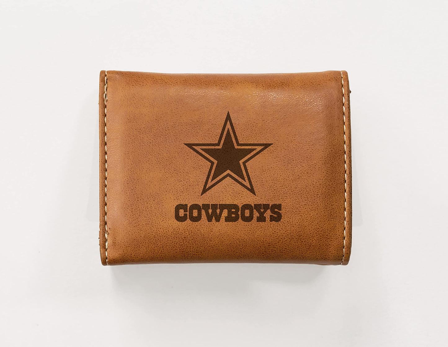 COWBOYS BROWN FAUX LEATHER LASER ENGRAVED TRIFOLD WITH BLACK LOGO