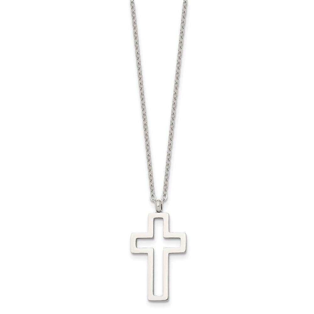 Stainless Steel Polished Cut-out Cross 17.5in Necklace