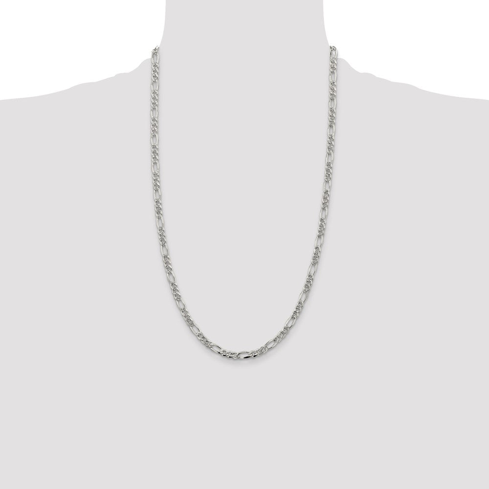 Sterling Silver 4.3mm Pav‚ Flat Figaro Chain 26 Inches