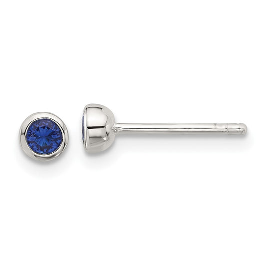 Sterling Silver E-coated Polished Dark Blue CZ Bezel Stud Earrings