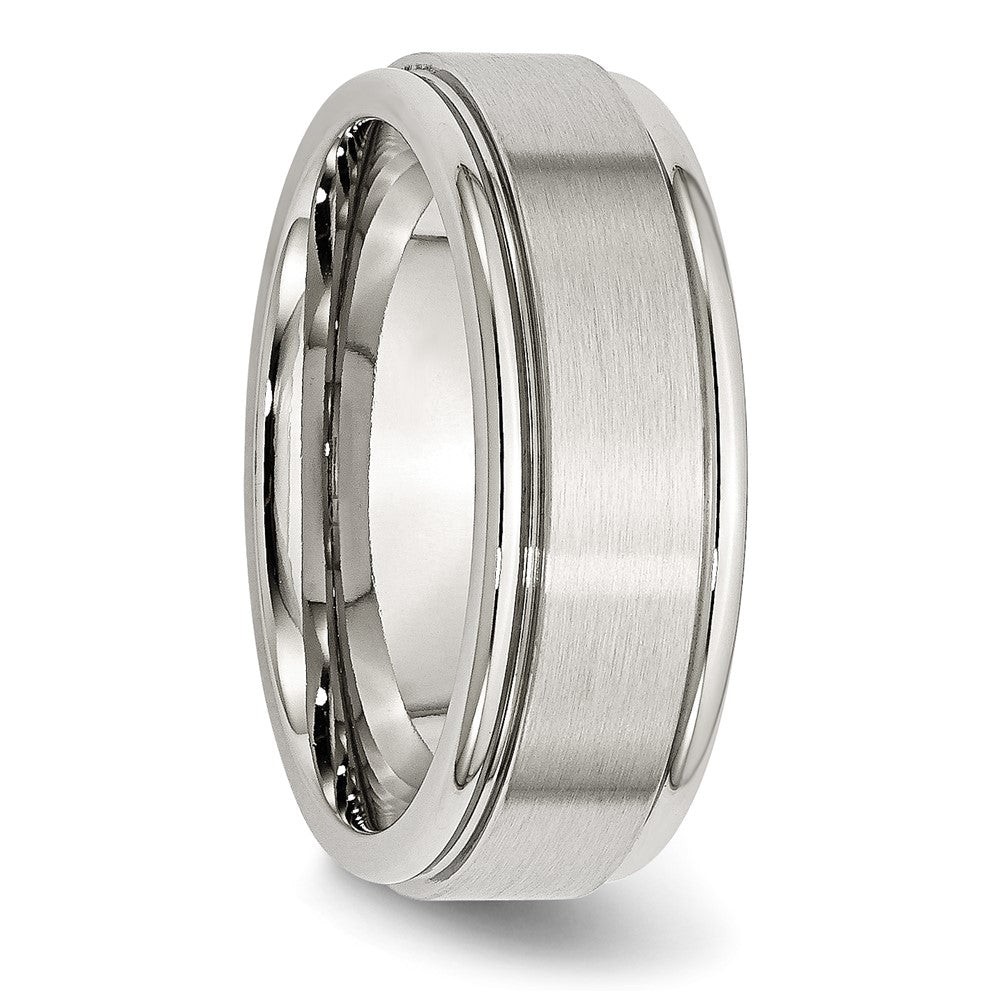 Stainless Steel Polished w/Brushed Center 8mm Ridged Edge Band Size - 10