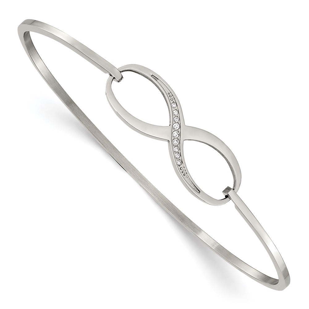 Stainless Steel Polished w/CZ Infinity Symbol Bangle 7.25 inches