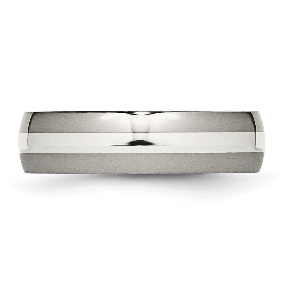 Titanium Polished w/Sterling Silver Inlay 6mm Band Size - 13