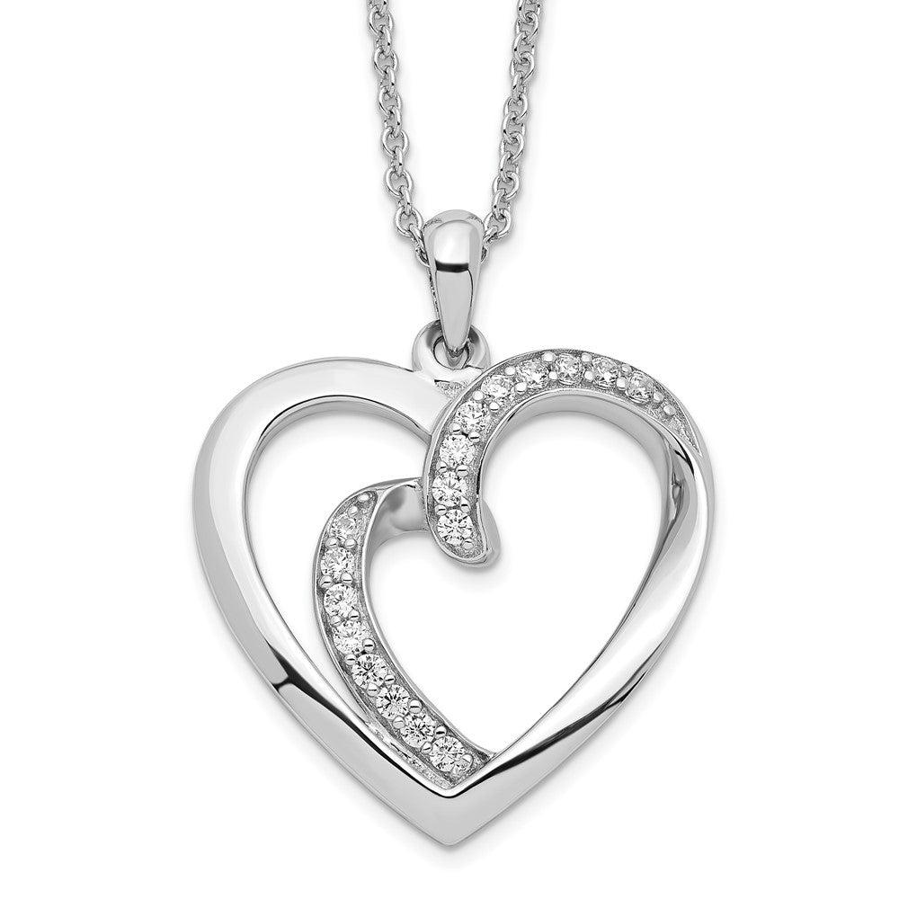 Sentimental Expressions Sterling Silver Rhodium-plated CZ Two Souls Lived As One 18in Heart Necklace 18 Inches