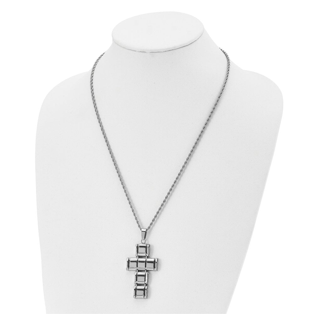 Stainless Steel Polished Moveable Cross 22in Necklace