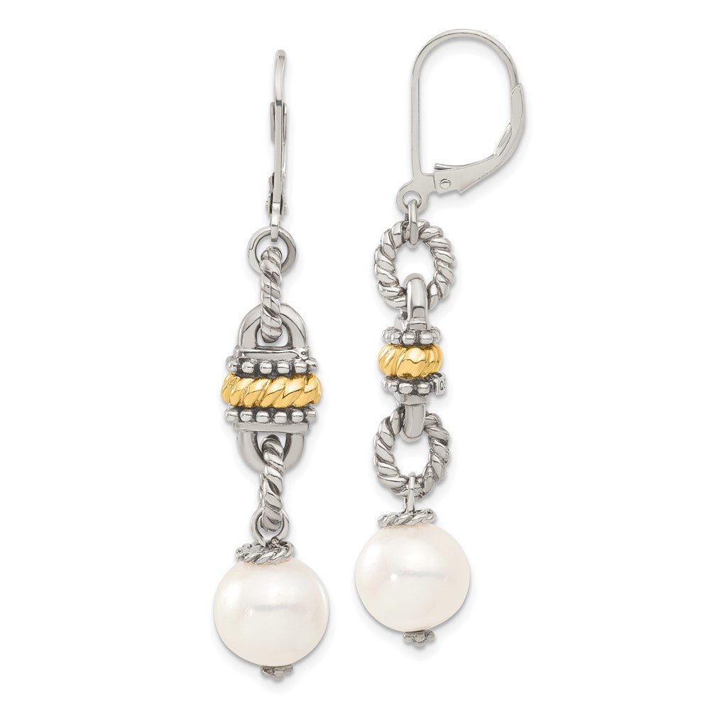 Sterling Silver w/14k Accent 9.5-10mm FW Cultured Pearl Earrings