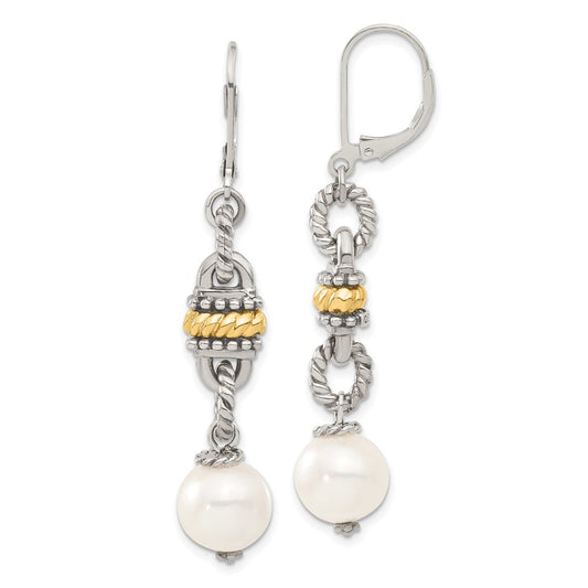 Sterling Silver w/14k Accent 9.5-10mm FW Cultured Pearl Earrings