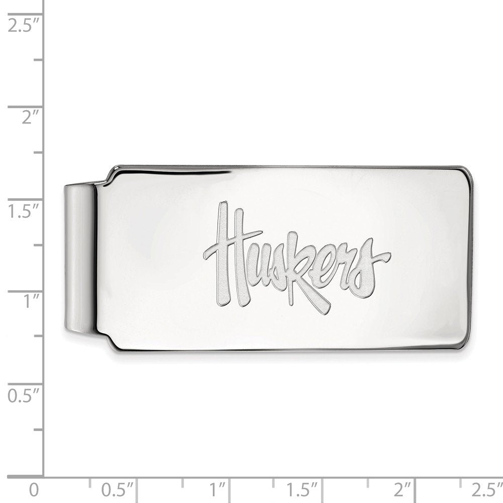 Sterling Silver Rhodium-plated LogoArt University of Nebraska Huskers Money Clip Q-SS012UNE
