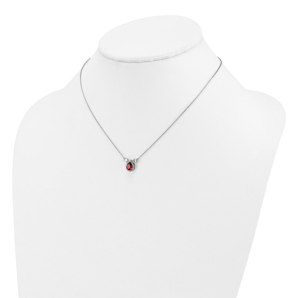 14k White Gold 1/2 carat Lab Grown Diamond VS/SI+ G+ and Created Ruby Three Stone 16 inch Necklace
