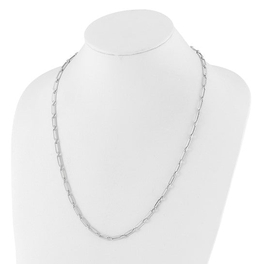 10K White Gold Polished Flat Oval Link Necklace