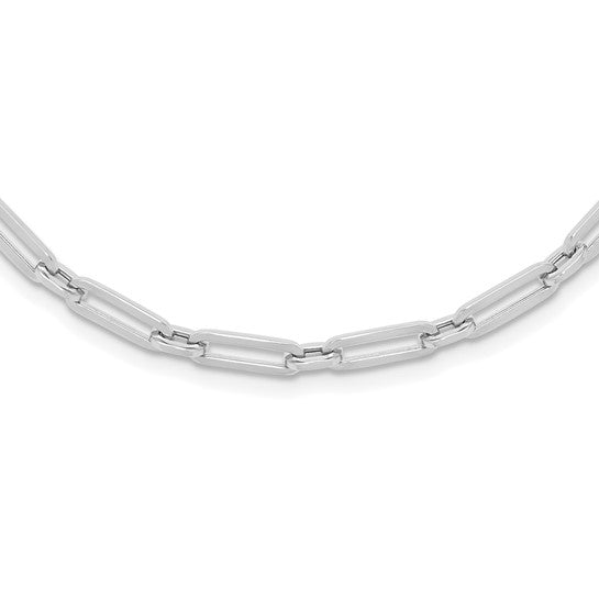 10K White Gold Polished Flat Oval Link Necklace