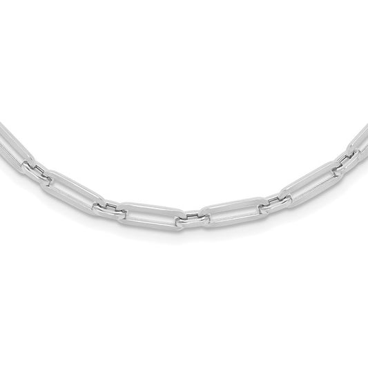 10K White Gold Polished Flat Oval Link Necklace