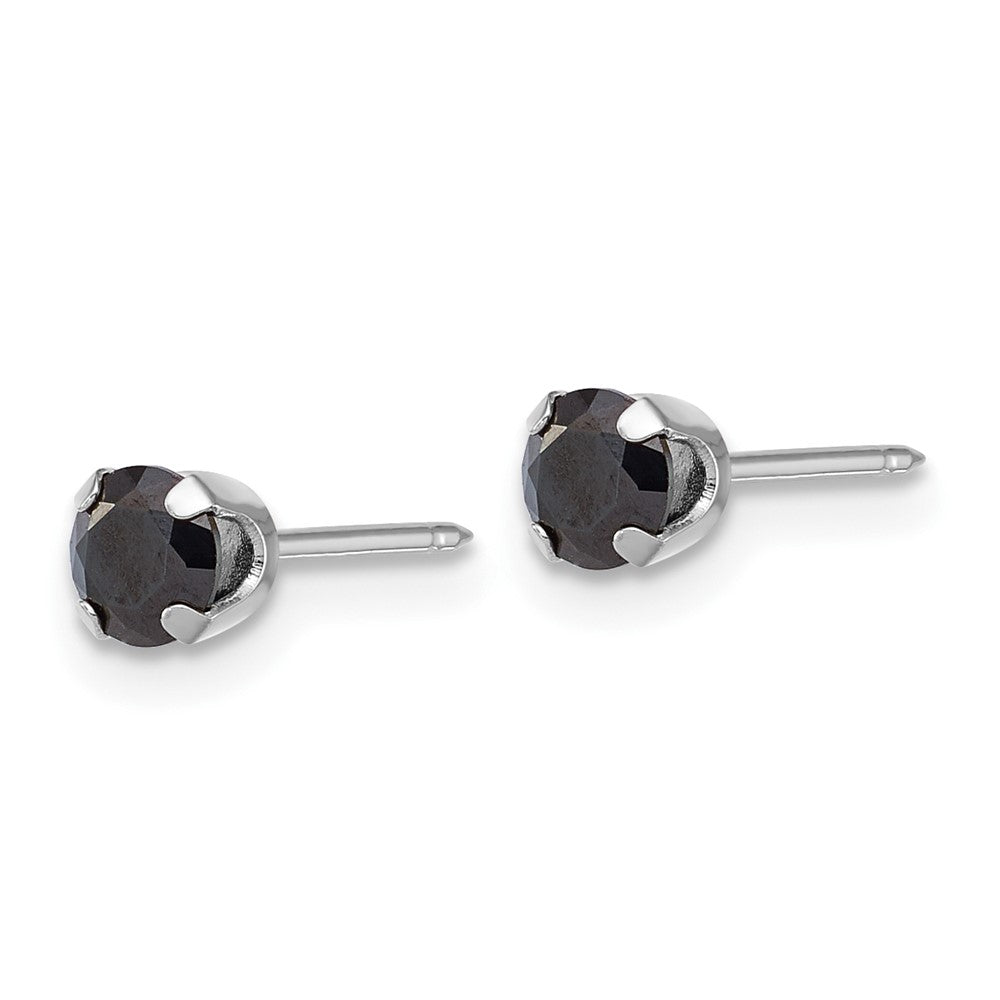 Inverness 14K White Gold Polished 4mm Black CZ Stud Piercing Earrings