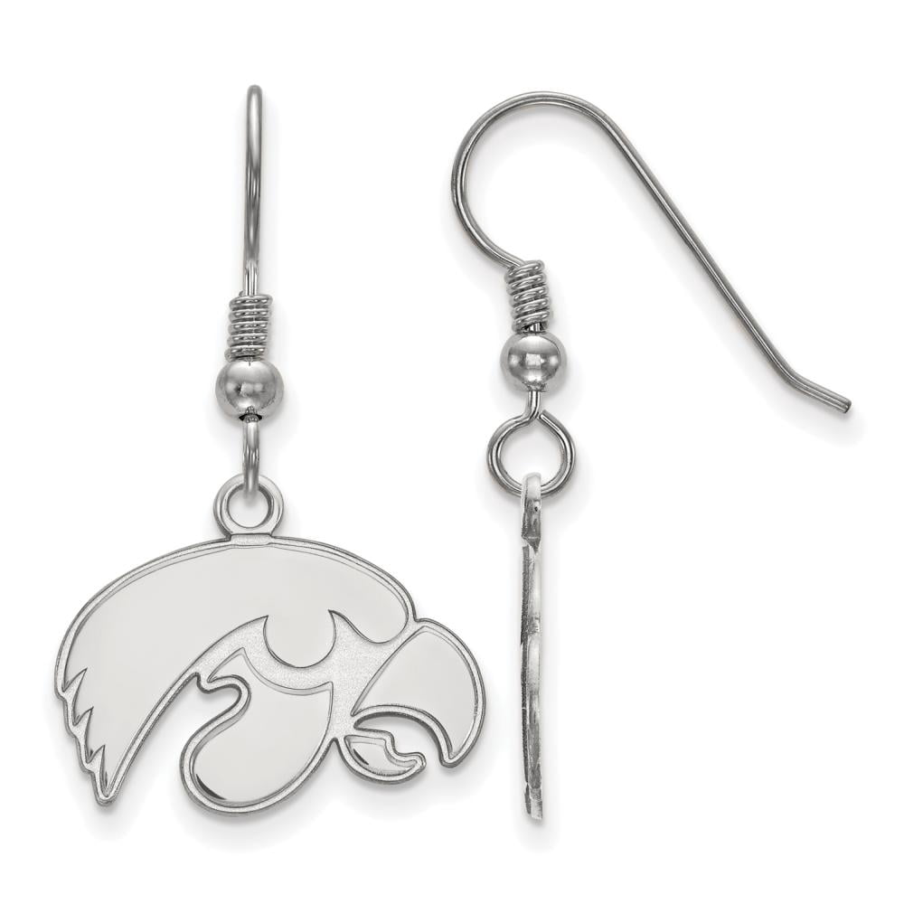 Sterling Silver Rhodium-plated LogoArt University of Iowa Hawk Small Dangle Wire Earrings QSS007UIA