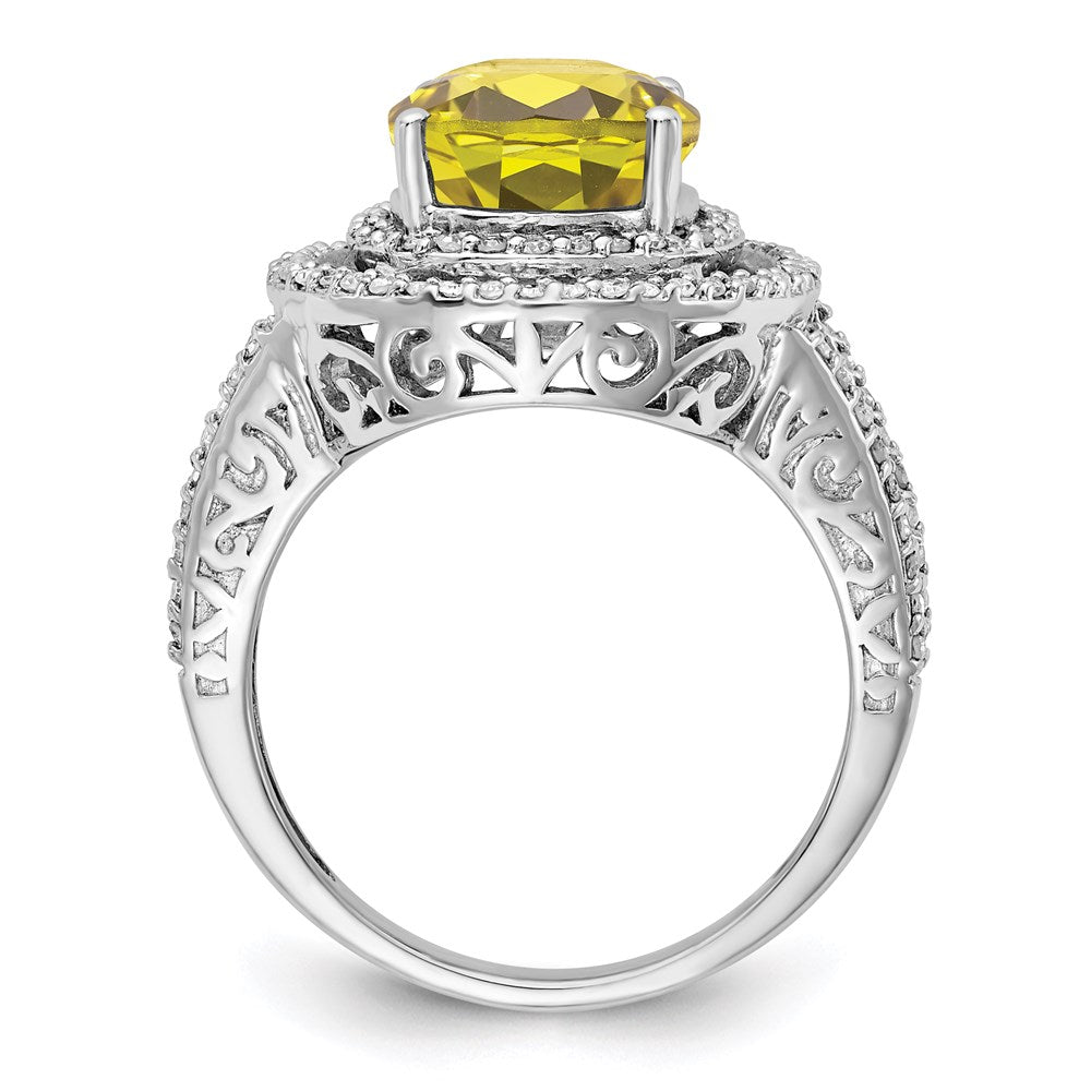 Sterling Silver Rhodium Oval Diam. & Lemon Quartz Ring