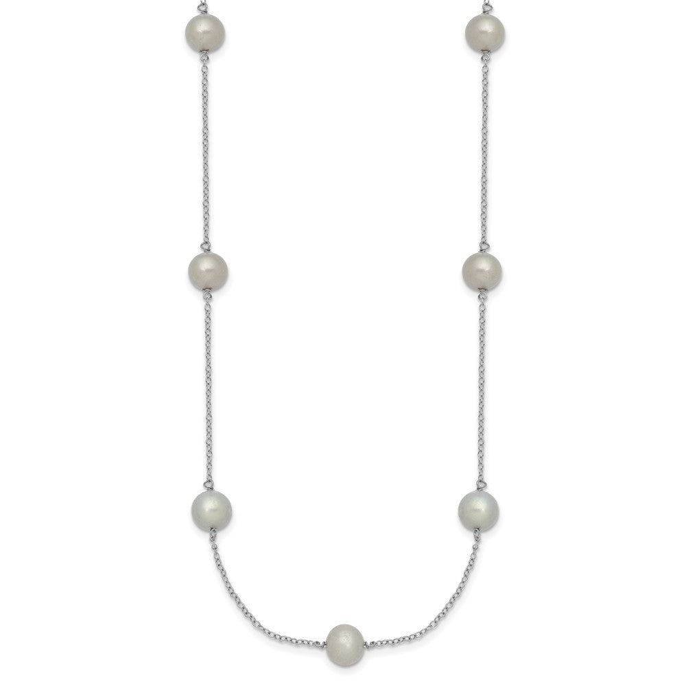 Sterling Silver Rhodium-plated 7-8mm Grey Semi-Round Freshwater Cultured Pearl 9-Station 18 inch Necklace 18 Inches