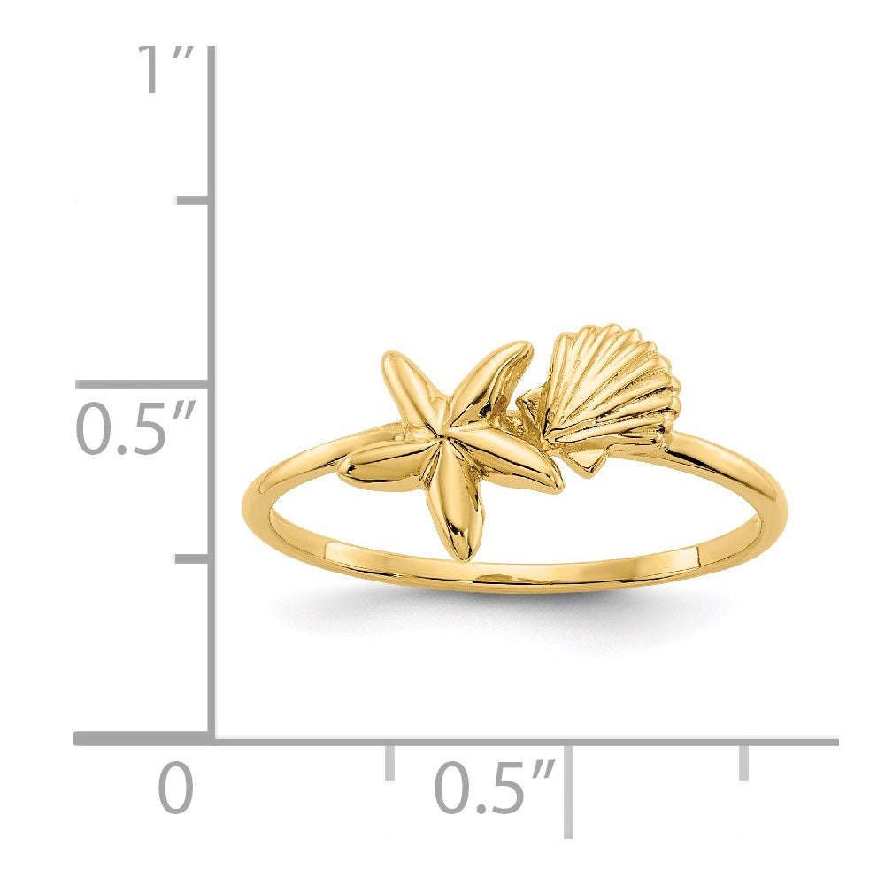 14k Polished Shell & Starfish Ring Size 7