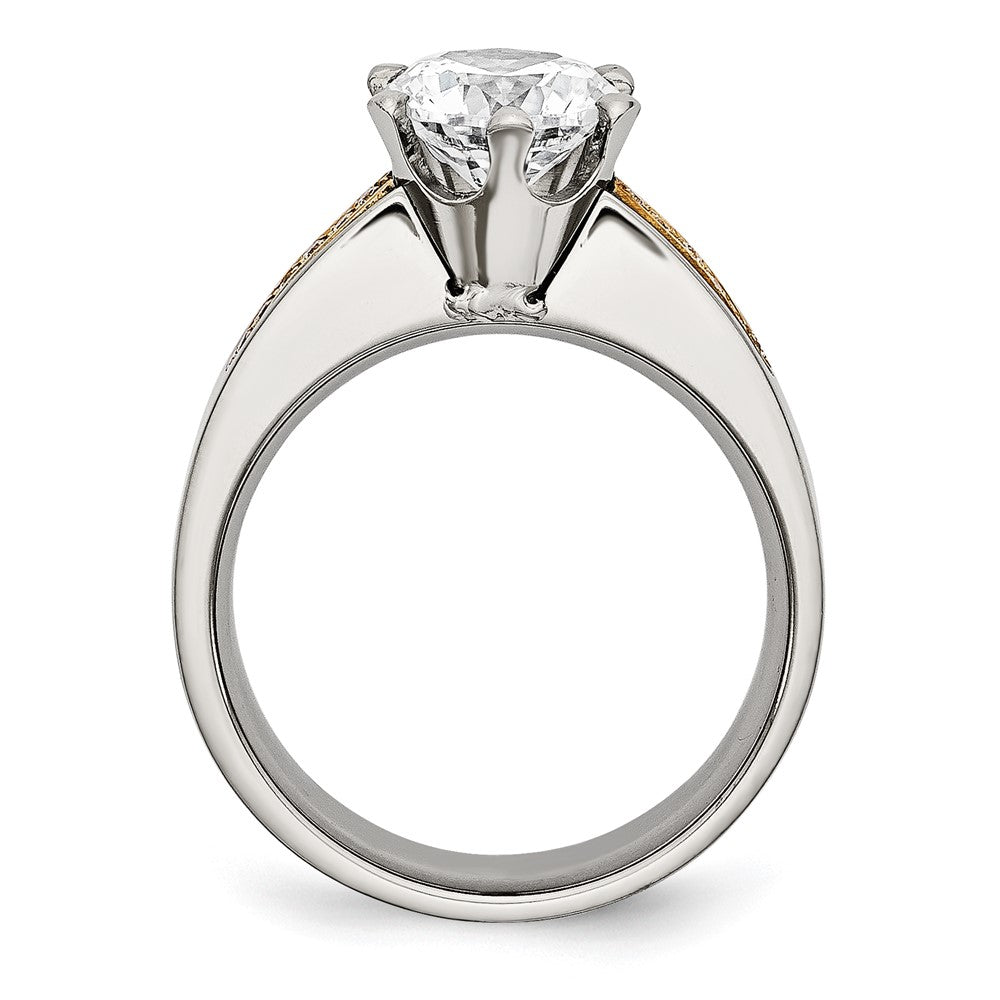 Titanium Polished with 14k Inlay Accent CZ Ring Size - 6