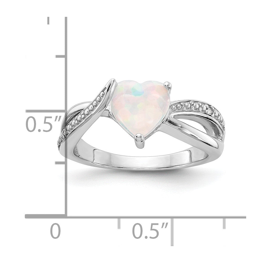 Sterling Silver Heart Shaped CR Opal & Diamond Ring