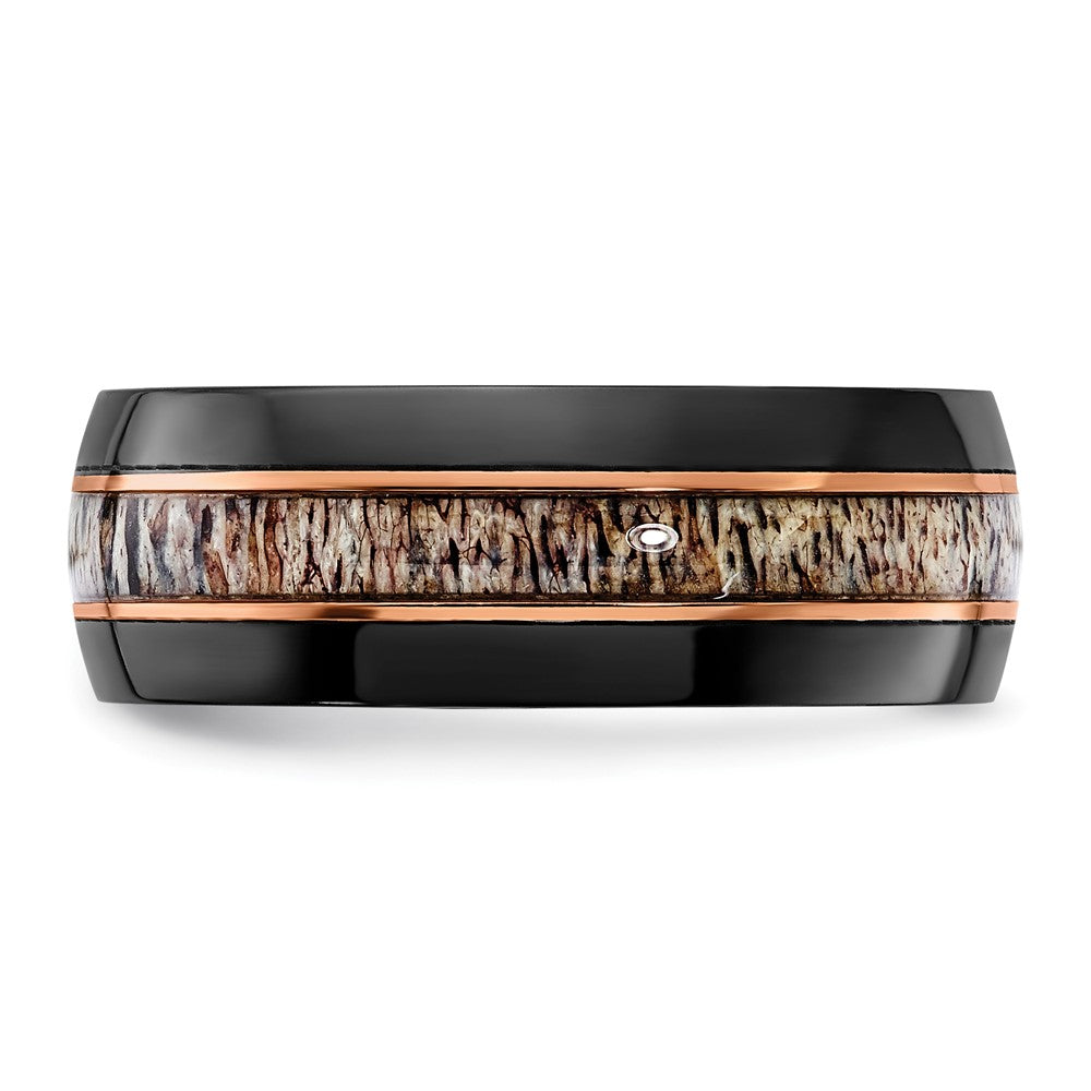 Black Zirconium Polished Rose IP-plated w/Antler Inlay 8mm Band Size - 8