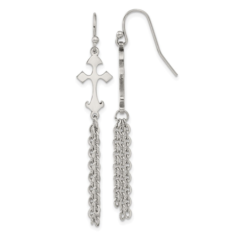 Stainless Steel Polished Cross Dangle Shepherd Hook Earrings
