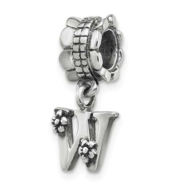 925 Sterling Silver Polished Artisan Oxidized Reflections Letter Name Personalized Monogram Initial W Dangle Bead Charm