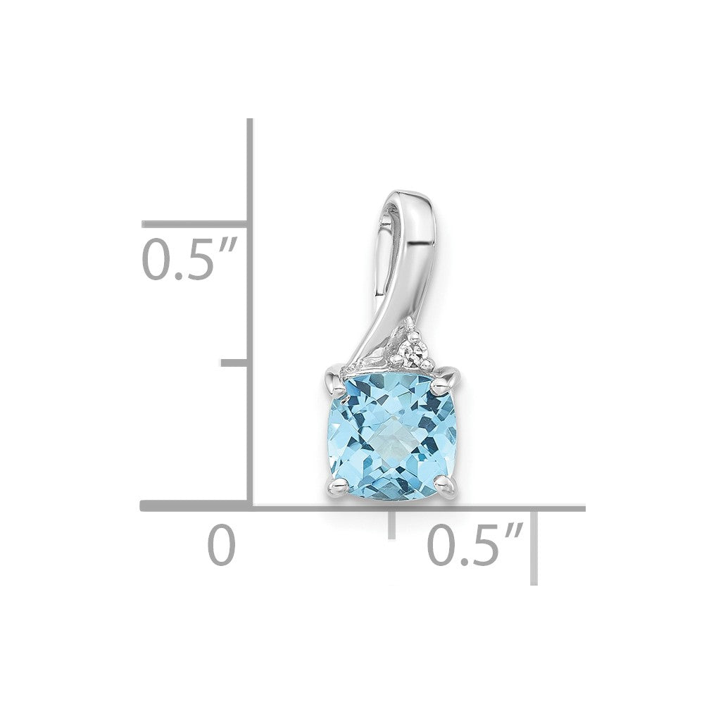 10k White Gold Checkerboard Blue Topaz & Diamond Chain Slide
