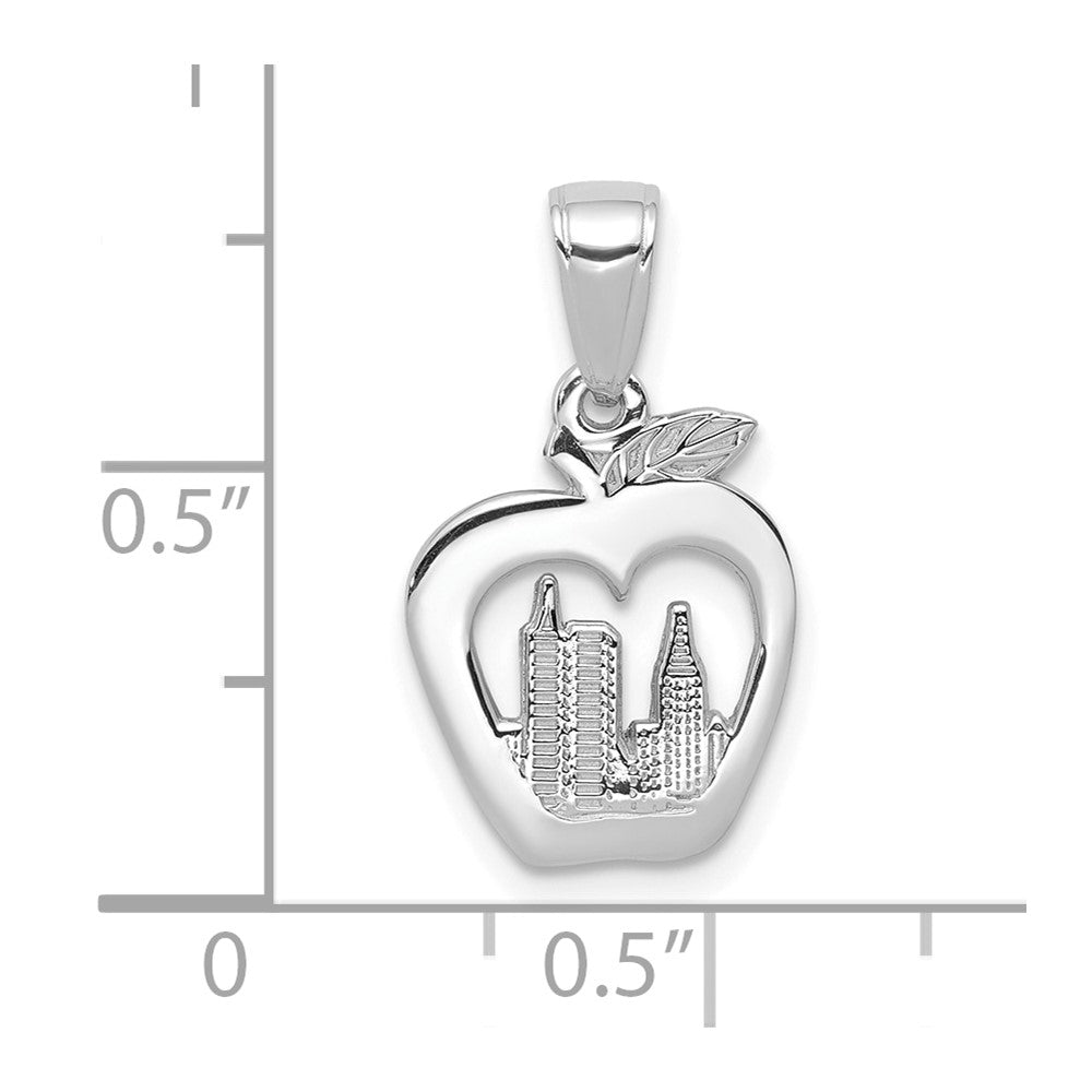 14k White Gold New York Skyline in Apple Pendant