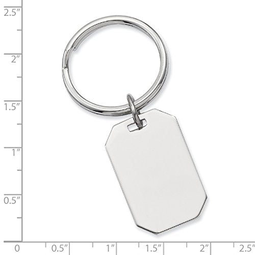 Solid Engravable Silver Plated and Rhodium Polished Rectangle Key Ring Jewelry Gifts for Men