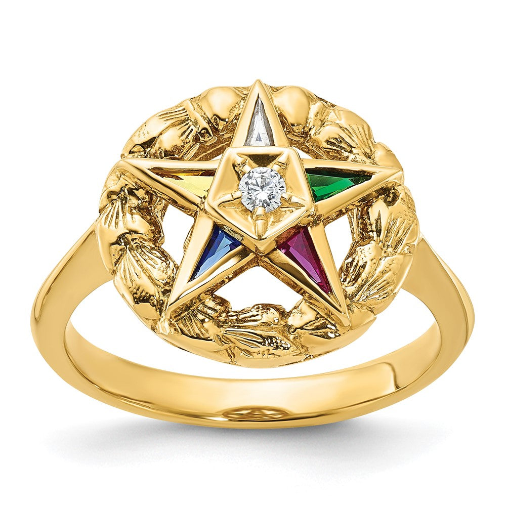 IBGoodman 14k Women's Polished and Textured with Multi-color CZ and Diamond Eastern Star Masonic Ring