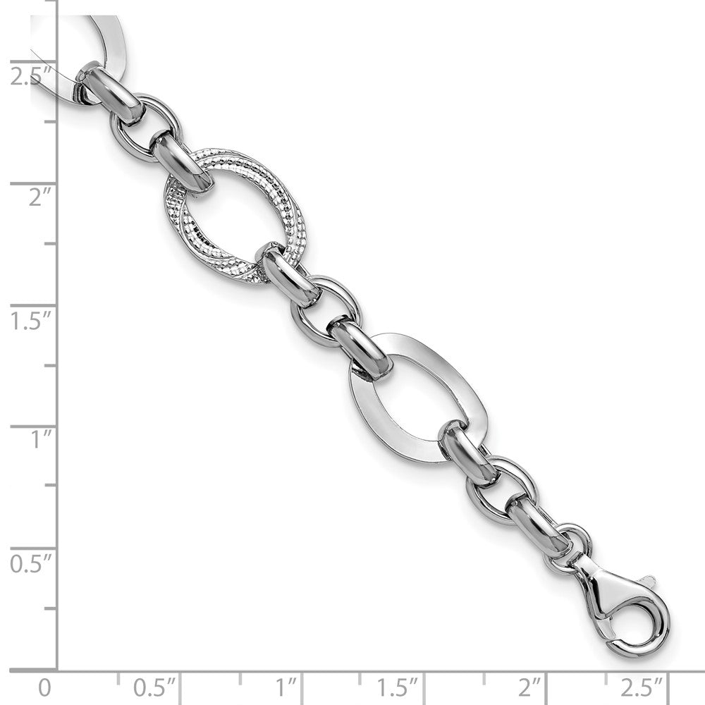 SS RH-plat Polish/Textured Fancy Link w/1.25in ext. Bracelet 8.75  inches