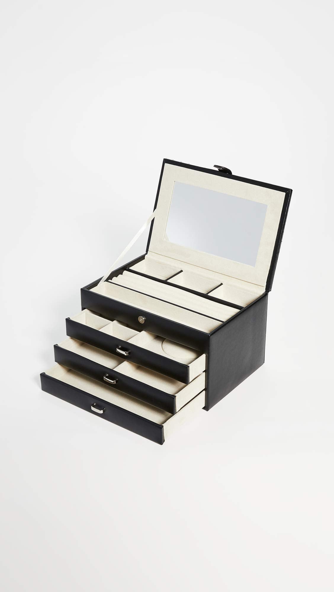 Black Leather 4-Level Jewelry Box - 11.75W x 7.75H in.