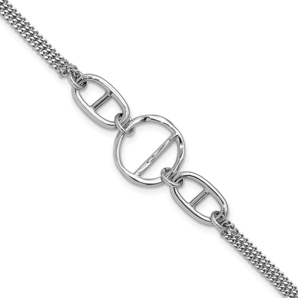 SS Rh-plated Polished 2-strand w/Link Accent w/1in ext. Bracelet 8.5  inches