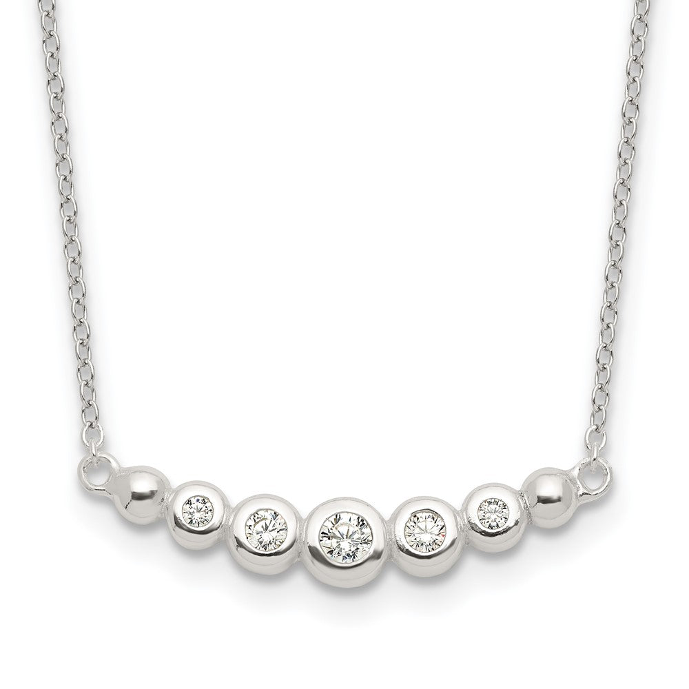 Sterling Silver Garduated CZ 18in Bar Necklace 18 Inches