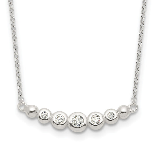 Sterling Silver Garduated CZ 18in Bar Necklace 18 Inches