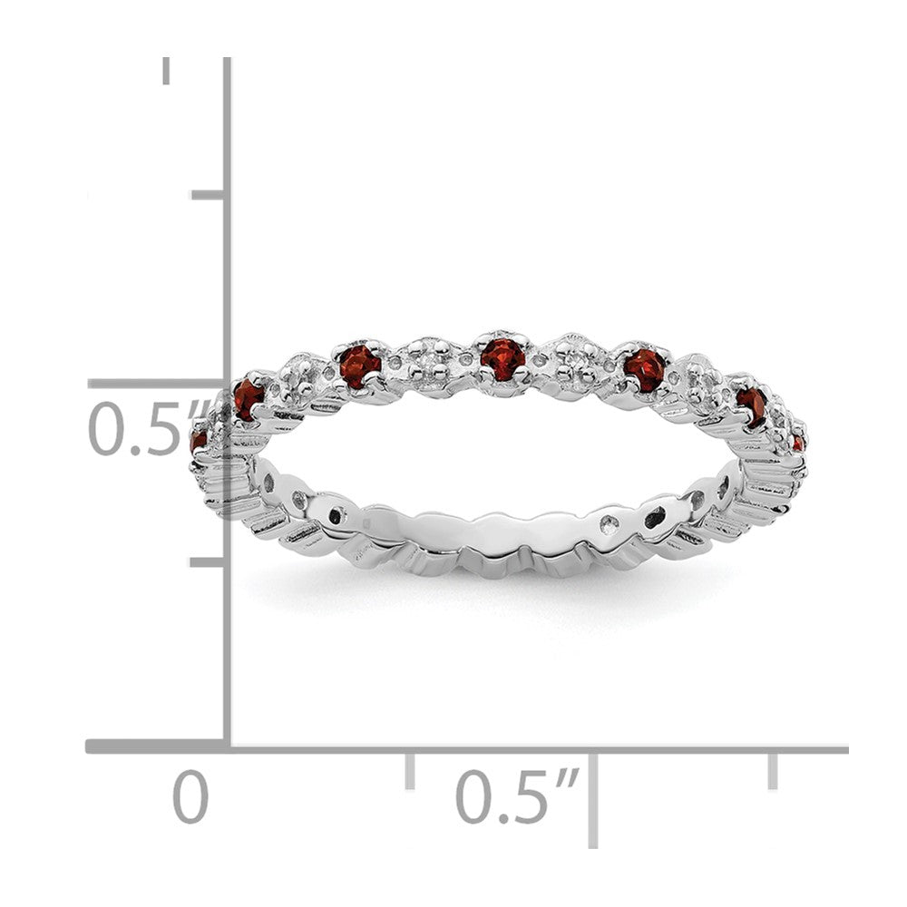 Sterling Silver Stackable Expressions Garnet & Diamond Ring Size -8