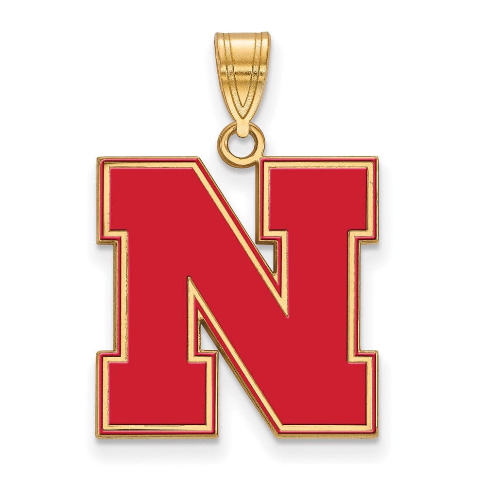 Sterling Silver Gold-plated LogoArt University of Nebraska Letter N Large Enameled Pendant QGP092UNE
