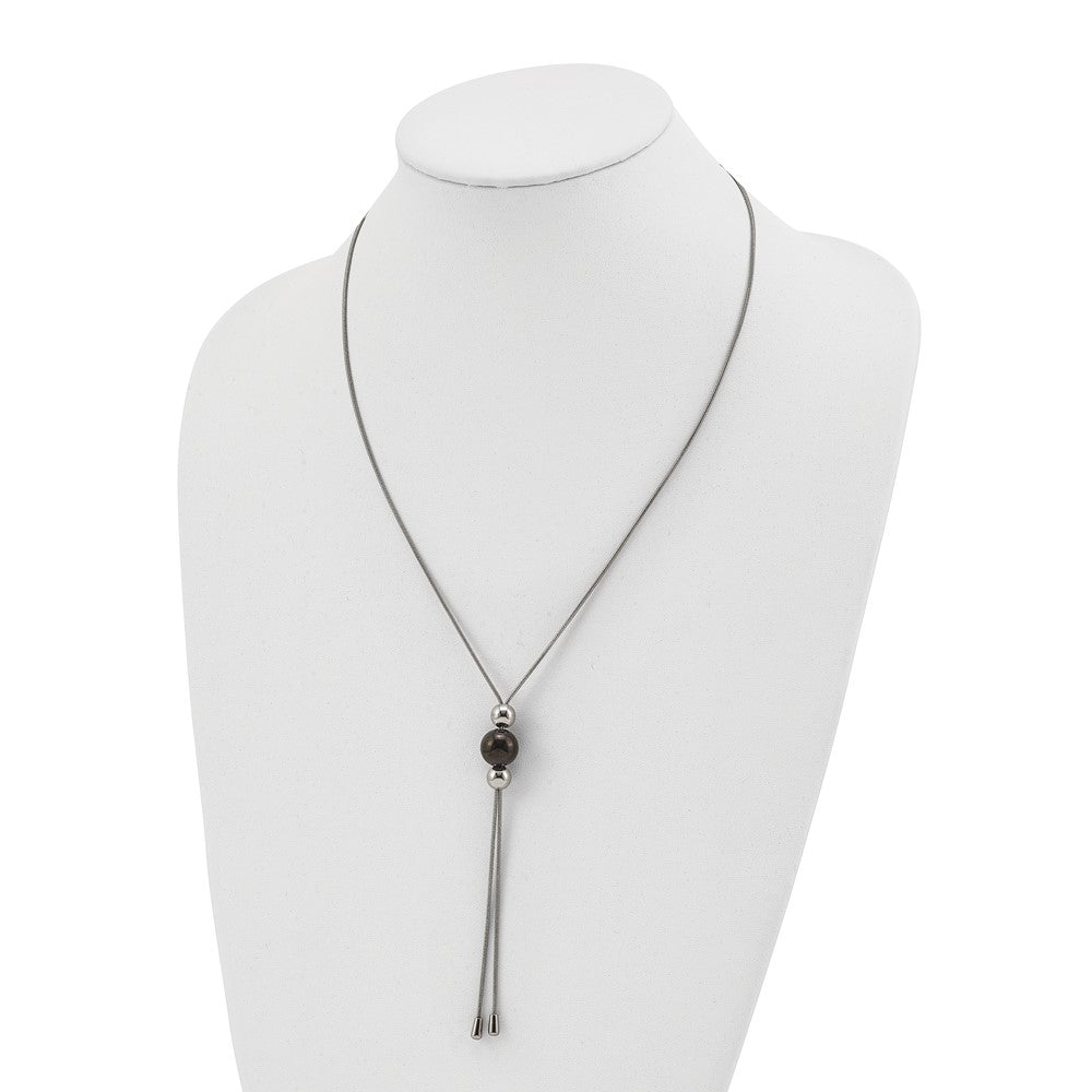 Stainless Steel Polished Black IP Bead Tassel Adjustable to 26in Necklace